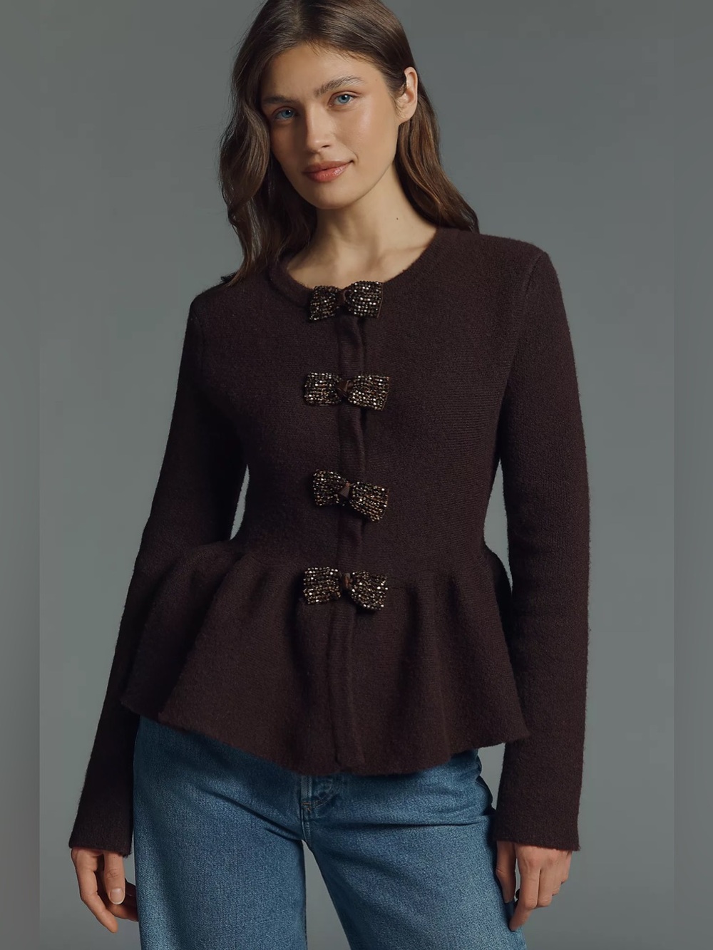 NWT Anthropologie Endless Rose Bow Peplum Sweater
